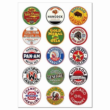 丸 オイル系 15種 詰め合せ アメリカン アメリカ雑貨 看板 サインボード シール ステッカー A4サイズ まとめて 詰め合わせ ビンテージ アメ雑 サインプレート