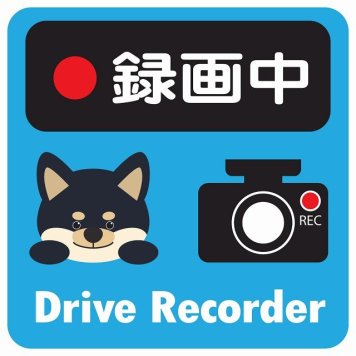 ドラレコ ステッカー シール 録画中 Drive Recorder 黒柴 ブルー 13x13cm 正方形 おしゃれ かわいい ドラレコシール 安全対策 危険運転 煽り運転 前後 アニマル 動物 イラスト付 ドライブレコーダー REC  カーサイン