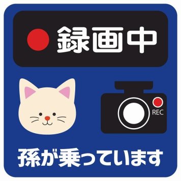 孫が乗っています 録画中 ねこ ネイビー サインステッカー シール 車 ステッカー 正方形 13x13cm 防水 屋内 屋外 セーフティサイン 安全対策 車用 安全運転 煽り運転対策 安全対策 かわいい イラスト カーサイン