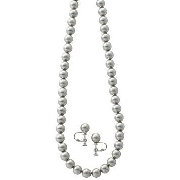  貝パールネックレス&イヤリングセット グレー 1091G 装身具