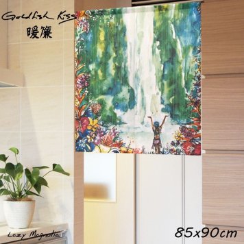 暖簾 のれん おしゃれ 短い 壁掛け タペストリー 目隠し アート 洗面所 脱衣所 脱衣室 かわいい ハワイアン 柄 インテリア 間仕切り ハワイ  プレゼント ギフト ビーチ ゴールドフィッシュキスのれん 90×85cm