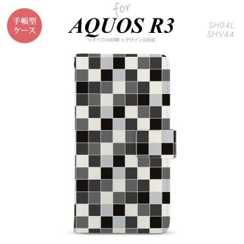 SH-04L/SHV44 AQUOS R3 手帳型スマホケース カバー スクエア モザイク グレー  nk-004s-r3-dr1016