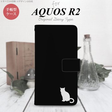 SH-03K/SHV42/706SH AQUOS R2 手帳型スマホケース カバー 猫 影 黒 白  nk-004s-r2-dr429