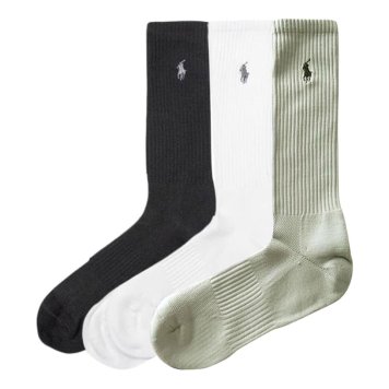 ポロ ラルフローレン POLO RALPH LAUREN リブ クルー ソックス 3足セット カジュアル スポーツ 靴下 821063PK 930 メンズ ブラック+ホワイト+グレー系