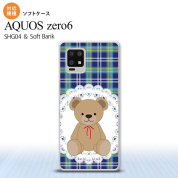 SHG04 SHG04 ZERO6 AQUOS zero6 スマホケース ソフトケース くま チェック レース 青 メンズ レディース nk-zero6-tp758