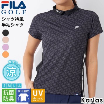 FILA GOLF フィラゴルフ ゴルフウェア シャツ 半袖 春 夏 レディース 抗菌防臭 吸汗速乾 ドライ UVカット 紫外線対策 涼しい 細見え スポーツブランド ロゴ 衿付きシャツ おしゃれ かわいい S M L LL 黒 2024ss karlas