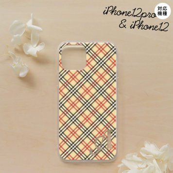 iPhone12/iPhone12pro iPhone12 / iPhone12pro スマホケース ソフトケース チェック A ベージュ 赤 +アルファベット メンズ レディース nk-i12-tp445i