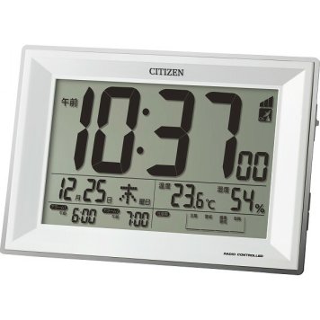 【直送】シチズン CITIZEN 電波目覚まし時計 [26-0248-054] 8RZ151-003 デジタル 置き時計 ダブルアラーム 大画面 音光注意レベルお知らせ 環境目安表示 温湿度計 カレンダー ライト シンプル おしゃれ ギフト プレゼント