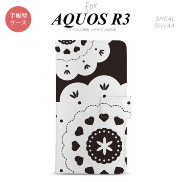 SH-04L/SHV44 AQUOS R3 手帳型スマホケース カバー レース クリア 黒  nk-004s-r3-dr1482