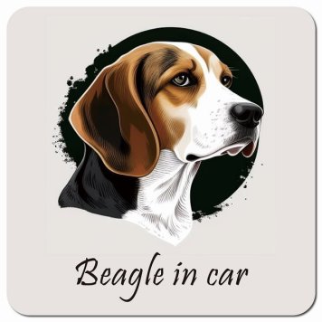 イラスト付 Dog in Car ビーグル Aタイプ カーサイン 車 マグネットステッカー 犬 マグネット 強力 13x13cm 正方形 おしゃれ かわいい ドラレコステッカー 安全対策 危険運転 煽り運転 アニマル 動物 犬種別 屋外 防水 屋内