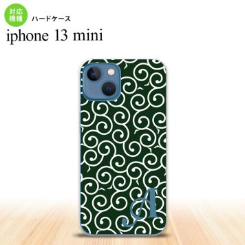 iPhone13mini iPhone13 mini ケース ハードケース 唐草 緑 白 +アルファベット  nk-i13m-1134i