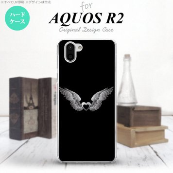 AQUOS R2 アクオス アール2 SH-03K SHV42 専用 スマホケース カバー ハードケース 翼(ハート) 黒×黒 nk-r2-468[スマホ,スマホケース,スマホカバー,ケース,カバー,ジャケット]