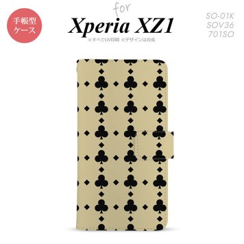 【手帳型 スマホ カバー ケース】【SO01K】【エクスペリア XZ1】手帳型 ケース SO-01K スマホ カバー Xperia XZ1 エクスペリア トランプ(クラブ) ベージュ×黒 nk-004s-so01k-dr533【メール便送料無料】