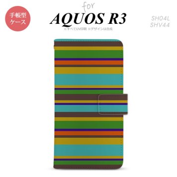 SH-04L/SHV44 AQUOS R3 手帳型スマホケース カバー ボーダー ターコイズ  nk-004s-r3-dr702