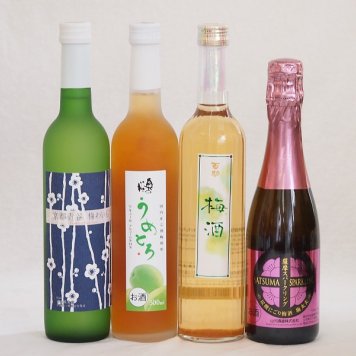 梅酒特集4本セット(薩摩スパークリングにごり梅酒梅太夫(鹿児島) 京都青谷梅わいん(京都) 奥の松純米酒ベースうめとろ(福島) 百助梅酒(大分)) 375ml×1本 500ml×3本