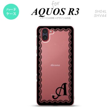 SH-04L SHV44 R3 AQUOS R3 スマホケース カバー レース 黒 +アルファベット nk-r3-362i