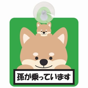 孫が乗っています 祖父母と孫 いぬ グリーン セーフティサイン 吸盤タイプ 収れん火災防止タイプ 安全運転 車内用 煽り運転対策 安全対策 カーサイン イラスト かわいい