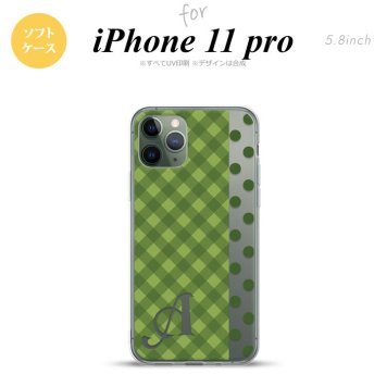 iPhone11Pro iPhone11 Pro スマホケース ソフトケース チェック ドット 緑 +アルファベット メンズ レディース nk-i11p-tp1524i