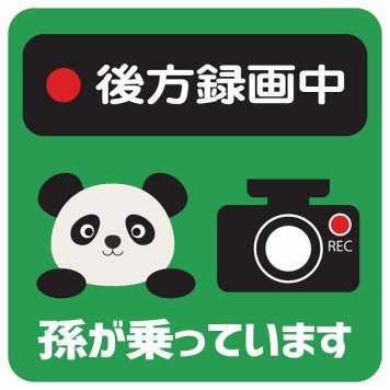 孫が乗っています 後方録画中 ぱんだ グリーン サインステッカー シール 車 ステッカー 正方形 13x13cm 防水 屋内 屋外 セーフティサイン 安全対策 車用 安全運転 煽り運転対策 安全対策 かわいい イラスト カーサイン