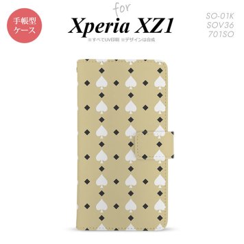 【手帳型 スマホ カバー ケース】【SO01K】【エクスペリア XZ1】手帳型 ケース SO-01K スマホ カバー Xperia XZ1 エクスペリア トランプ(スペード) ベージュ×白 nk-004s-so01k-dr541【メール便送料無料】