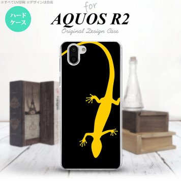 AQUOS R2 アクオス アール2 SH-03K SHV42 専用 スマホケース カバー ハードケース トカゲ 黒×黄 nk-r2-776[スマホ,スマホケース,スマホカバー,ケース,カバー,ジャケット]