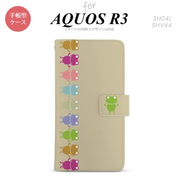 SH-04L/SHV44 AQUOS R3 手帳型スマホケース カバー カエル かえる 帯 ベージュ  nk-004s-r3-dr673