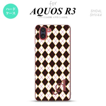 SH-04L SHV44 R3 AQUOS R3 スマホケース カバー アーガイル 黒 赤 +アルファベット nk-r3-1401i