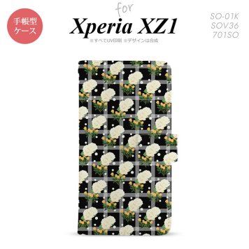 【手帳型 スマホ カバー ケース】【SO01K】【エクスペリア XZ1】手帳型 ケース SO-01K スマホ カバー Xperia XZ1 エクスペリア チェック・バラ 黒 nk-004s-so01k-dr253【メール便送料無料】