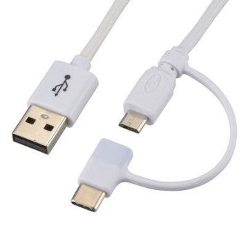 オーム電機 USBType-C+microUSBケーブル/2m(ホワイト) SMT-L20CMA-W