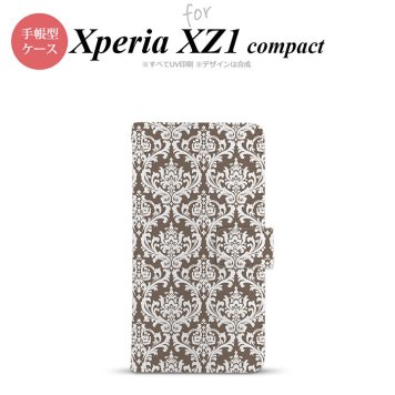【手帳型 スマホ カバー ケース】【SO02K】【エクスペリア XZ1】手帳型 ケース SO-02K スマホ カバー Xperia XZ1 Compact エクスペリア ダマスク柄 茶×白 nk-004s-so02k-dr457【メール便送料無料】