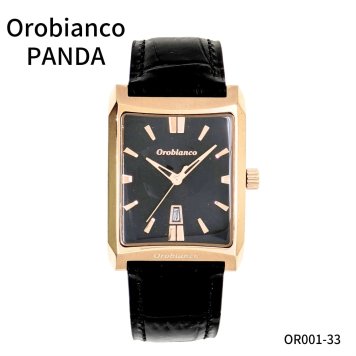 オロビアンコ　腕時計　パンダ　OROBIANCO PANDA　メンズ　OR001-33　スクエア　レクタンギュラー　四角　本革ベルト　5気圧防水　カレンダー　ブランド時計　ビジネス　スーツ　カジュアル　ギフト プレゼント　父の日　入学　就職祝い