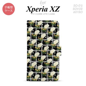 【手帳型 スマホ カバー ケース】【SO01J】【エクスペリア XZ 】手帳型 ケース SO-01J スマホ カバー XPERIA XZ エクスペリア チェック・バラ 黒 nk-004s-so01j-dr253【メール便送料無料】