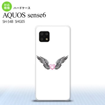 SH-54B SHG05 AQUOS sense6 スマホケース ハードケース 黒翼 ハート 白 ピンク メンズ レディース nk-sens6-469