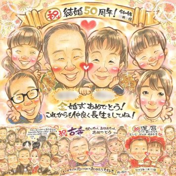 結婚記念日の記念に、笑顔あふれる手描き似顔絵を贈りませんか。 プレゼント 金婚式 似顔絵 手描き ギフト 名入れ 贈り物 結婚記念日 誕生日 お祝い 長寿 大人数 ご夫婦 家族 ご両親 祖父 名入れ 修正無料 下書き確認 サプライズ 宝物 親孝行 そっくり 感謝 宝物 一生もの 結婚50周年 長寿 古希祝い イラスト 初任給 闘病中の方への励まし 喜寿祝い クリスマス カラフル ウェディングギフト