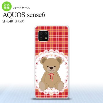 SH-54B SHG05 AQUOS sense6 スマホケース ハードケース くま チェック レース 赤 メンズ レディース nk-sens6-755
