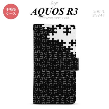 SH-04L/SHV44 AQUOS R3 手帳型スマホケース カバー パズル 黒  nk-004s-r3-dr1201