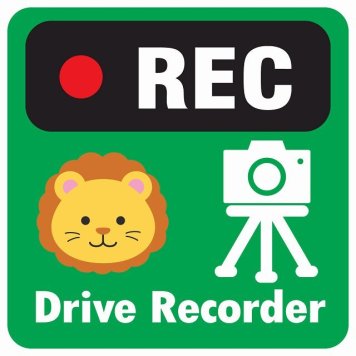 ドラレコ ステッカー シール REC Drive Recorder らいおん グリーン 13x13cm 正方形 おしゃれ かわいい ドラレコシール 安全対策 危険運転 煽り運転 前後 アニマル 動物 イラスト付 ドライブレコーダー 録画 カーサイン