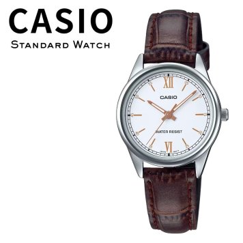 カシオ CASIO 腕時計 レディース 収納ケース付き チプカシ シンプル 小さい 軽い 革ベルト ブラウン ホワイト プレゼント ギフト 時計 誕生日 記念日 日本未発売 海外モデル 成人 卒業 入学