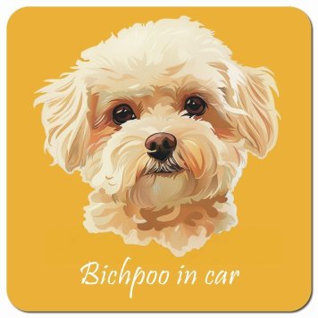 イラスト付 Dog in Car ビションプー Bタイプ カーサイン 車 マグネットステッカー 犬 マグネット 強力 13x13cm 正方形 おしゃれ かわいい ドラレコステッカー 安全対策 危険運転 煽り運転 アニマル 動物 犬種別 屋外 防水 屋内