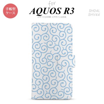 SH-04L/SHV44 AQUOS R3 手帳型スマホケース カバー 唐草 クリア 水色  nk-004s-r3-dr1127