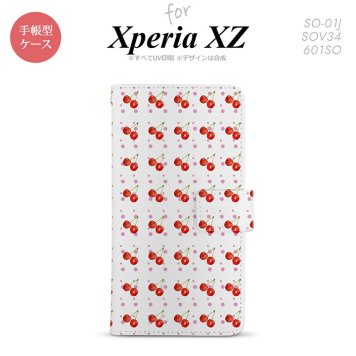 【手帳型 スマホ カバー ケース】【SO01J】【エクスペリア XZ 】手帳型 ケース SO-01J スマホ カバー XPERIA XZ エクスペリア さくらんぼ・チェリー 白 nk-004s-so01j-dr179【メール便送料無料】
