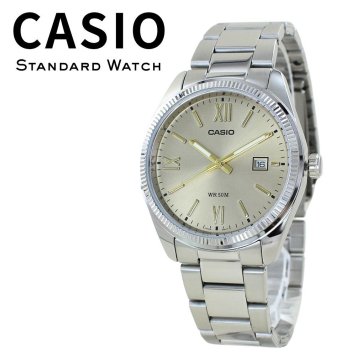 箱なし カシオ 腕時計 メンズ ベージュ シルバー CASIO 海外モデル アナログ 50m防水 カレンダー 日付 ステンレス ビジネス 仕事 シンプル プレゼント ギフト 成人 卒業 入学