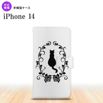 iPhone14 iPhone14 手帳型スマホケース カバー 猫とバラ 2022年 9月発売 nk-004s-i14-dr1142