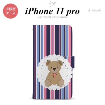 iPhone11Pro iPhone11 Pro 手帳型スマホケース カバー くま ストライプ レース 青 ピンク  nk-004s-i11p-dr759