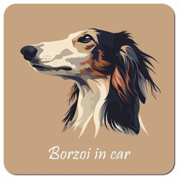 イラスト付 Dog in Car ボルゾイ Aタイプ カーサイン 車 マグネットステッカー 犬 マグネット 強力 13x13cm 正方形 おしゃれ かわいい ドラレコステッカー 安全対策 危険運転 煽り運転 アニマル 動物 犬種別 屋外 防水 屋内