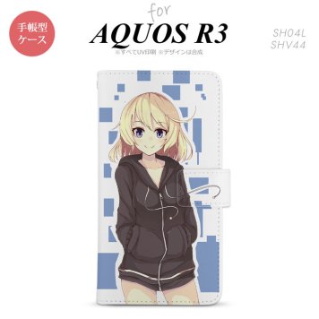 SH-04L/SHV44 AQUOS R3 手帳型スマホケース カバー 女の子 キャラ 青  nk-004s-r3-dr1325