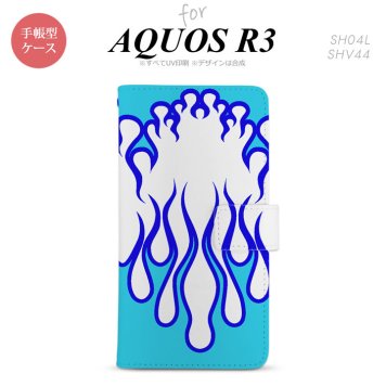 SH-04L/SHV44 AQUOS R3 手帳型スマホケース カバー ファイヤー 炎 白 青  nk-004s-r3-dr1308