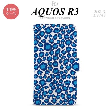 SH-04L/SHV44 AQUOS R3 手帳型スマホケース カバー 豹柄 青 クリア  nk-004s-r3-dr895