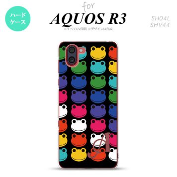 SH-04L SHV44 R3 AQUOS R3 スマホケース カバー カエル かえる B 黒 +アルファベット nk-r3-165i