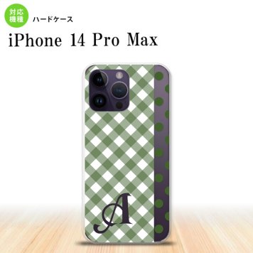 iPhone14 ProMax iPhone14 Pro Max スマホケース 背面ケース ハードケース チェック ドット 白 緑 +アルファベット 2022年 9月発売 nk-i14pm-1523i